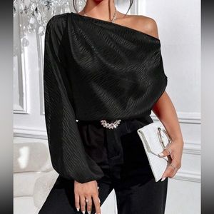 Black One Off Shoulder Long Sleeve Top Blouse Shirt